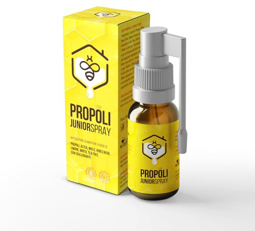 LDM Propoli Junior Spray Gola Bambini 20 ml - Integratore a Base di Propoli, Ribes Nero, Altea, Miele di Acacia, Tea Tree, Mirto e Limone - Per Vie Respiratorie e Sollievo da Irritazione
