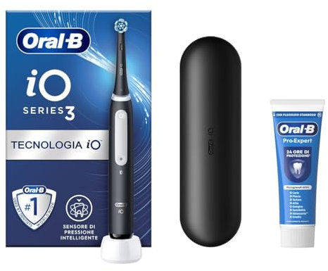 Oral-B Spazzolino Elettrico Ricaricabile iO 3 Nero, 1 Spazzolino Elettrico, 1 Testina Di Ricambio, Custodia Da Viaggio + Dentifricio Oral-B Pro Expert, Pulizia Denti Efficace