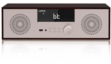 LONPOO Sistema stereo per la casa con lettore CD, 40 W Home Stereo System CD Player con altoparlanti Bluetooth, lettore USB, radio FM, ingresso Aux, porta auricolare