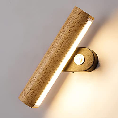 AoLa LED Wandleuchten Holz Innen Wandlampe mit Schalter Dimmbar Nachttischlampe 360° Drehbare Wand-Leselampen Holzfarbe Wandlicht für Schlafzimmer Badezimmer Wohnzimmer Bett Dekorative,6w l 32.5cm