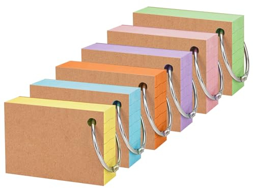 OWLKELA 600 Fiches Bristol A8, 6 Couleurs, Cartes de Révision Avec Anneau Pour Notes, Vocabulaire et Formules, Compactes et Portables, Flashcards Idéales Pour Études, Bureau et Maison