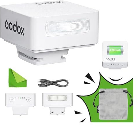 GODOX iM20 Mini Flash for Camera w/Built-in Battery,Conpact & Portable GN10/470 mAh USB-C Charging & Hot Shoe Compatible with Sony zve10,zv1,a7iii/Ricoh gr3,gr3x/Fujifilm f1,NOT for ZV-1F(White)