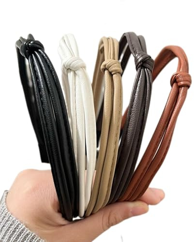 Zuzer 5 Diademas para Mujer en Piel Auténtica, Set 5 Colores Elegantes, Cintas para Pelo Suaves y Antideslizantes, Headband de Moda para Mujeres y Niñas