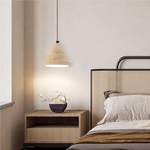 GWJKG Stile Giapponese Pietra Naturale luci a Sospensione Corda Regolabile Lampada sospesa in Legno Solido lampadario Moderno con Base e26 per Sala da Pranzo Cucina Bar Ristorante caffè