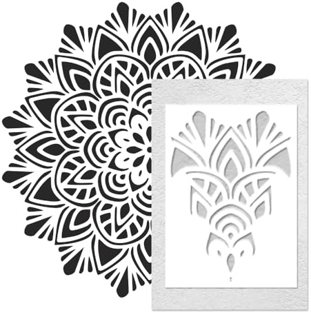 Grand pochoir de peinture mandala - Diamètre : 110 cm - Pochoirs ronds pour murs et meubles - Pochoir de peinture - Grand modèle d'art réutilisable en plastique - Modèles de carrelage pour décoration