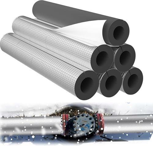 CuKLARYi Vorgeschlitzte, selbstklebende Schaumstoff-Rohrabdeckungen mit Aluminiumfolie, 6 × Rohrisolierungsschaumschlauch,Industrierohre, Isolierrohre for Klimaanlagen(ID43mm/THK50mm)