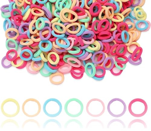 Foonary 500 elastici per capelli per ragazze, morbidi elastici per capelli, colorati, piccoli, per ragazze, bambini, per Natale, un sacchetto regalo, fai da te