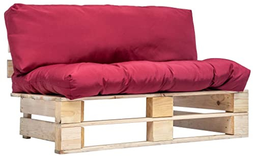 IBUQDDV Outdoor-Sofa Paletten mit Kissen in Rot Kiefernholz, 4 Kissen, Gartenmöbel aus kesseldruckimprägniertem Holz für Terrasse, langlebiges Loungesofa mit rustikalem Design,