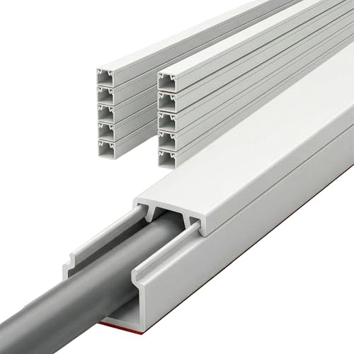 Floordirekt Lot de 10 goulottes de câbles blanches autocollantes - 1 m - 12 x 12 mm - Ruban adhésif en mousse prêt pour montage au mur - (Oskar 12 x 12 mm)