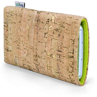 stilbag VIGO - Custodia per cellulare compatibile con Apple iPhone 17e, realizzata in Germania, sughero naturale con oro, feltro di lana, verde mela