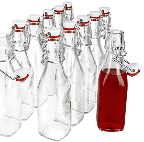Bormioli - Set di 12 Bottiglie di Vetro, Serie Swing, con Chiusura a Leva, 0,25 Litri