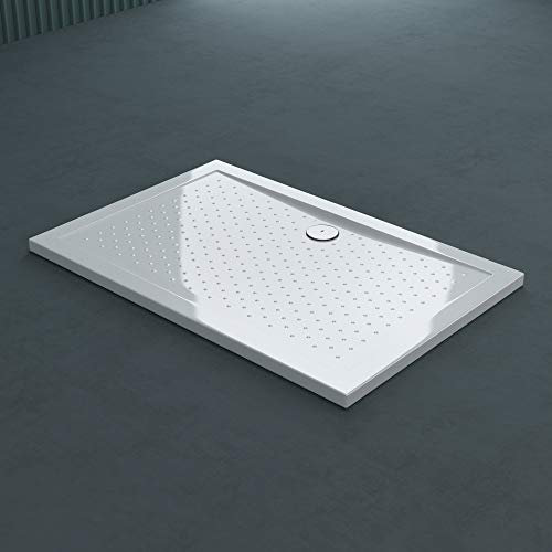 doporro Plato de Ducha Rectangular Antideslizante 70x90x4 cm – Acrílico Blanco, Conexiones DIN, Instalación a Ras de Suelo – Lucia02