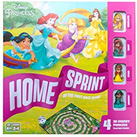 Disney Juego de Mesa Princess Home Sprint, 4 Piezas de Juego de Princesa Incluidas, Juego Familiar, Gran Regalo para niños, a Partir de 4 años