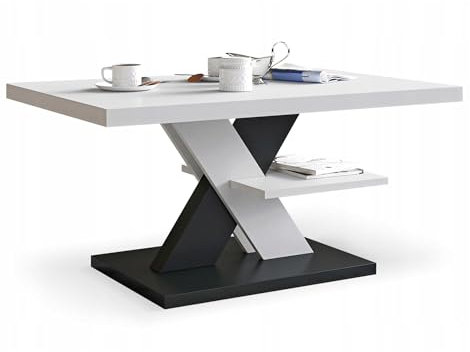 Viosimc Couchtisch, Moderner Wohnzimmertisch, Modern Möbel Wohnzimmer, Kaffeetisch, Sofatisch mit Großer Ablage, Beistelltisch für Tee und Kaffee – Coffee Table for Living Room - Weiß & Schwarz