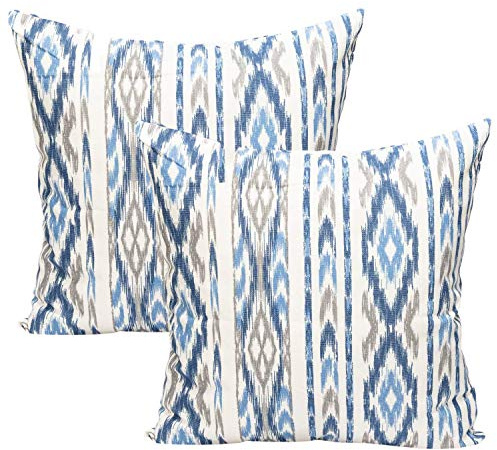 TRESMESTRES Fundas de Cojines para Sofá de Jardín, Terraza y Salón y Fundas de Cojines para Cama Decorativos - Ikat Mediterráneo - Cubierta de Cojín 40x40 cm - Set de 2, Celeste