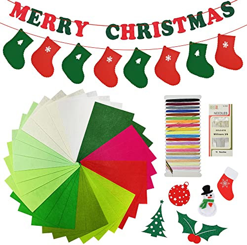 RMENOOR 34 Stück Bastelfilz Set 1mm Bunter Filzstoff Farbige Filzplatten Weihnachten Platten Filz Blätter Basteln 30 * 20cm Felt Fabric Filztuch mit Nadel und Faden Filzbögen für Kinder DIY Handwerk