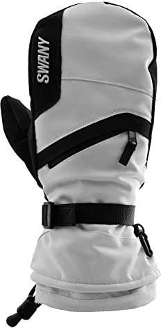Swany Men's X-Over 2.2 Warm Durable Insulated Quick-Drying Adjustable Flexible Winter Sports Mitts with Utility Heat Pocket, White/Black, X-Large