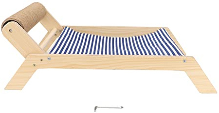 Tnfeeon Hamaca para Gatos, Cama para Gatos, Evita Sacudidas, Marco de Madera, Columpio, Cama Elevada para Gatitos con Rascador para Todas Las Estaciones (Cama de Rodillos de sisal de Playa)