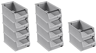 PROREGAL SET SUPER ÉCONOMIQUE 10x Bac à bec gris 4.1 avec barre de préhension | HxLxP 15x20x35cm | 7,2 litres | Boîte de visualisation, boîte d'étagère, boîtes de rangement, empilables