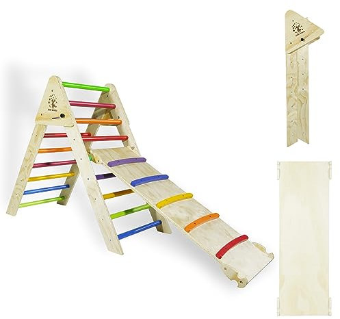 CCLIFE Kletterdreieck mit Rutsche ab 1 Jahr Klappbar 3 in1 Montessori Klettergerüst Indoor Pikler Dreieck Kinder Klettern, Holz 150kg