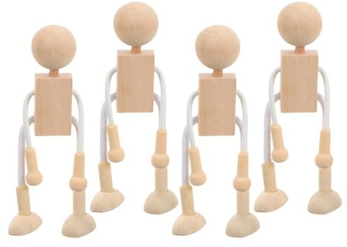 Operitacx 4 Stücke Holzfiguren Zum Bemalen holzpuppen Unvollendete Spielfiguren Holz biegepuppen rohlinge Puppen Holzpuppen Für Puppenhaus ZubehöRjunge MäDchen Malen PäDagogisches