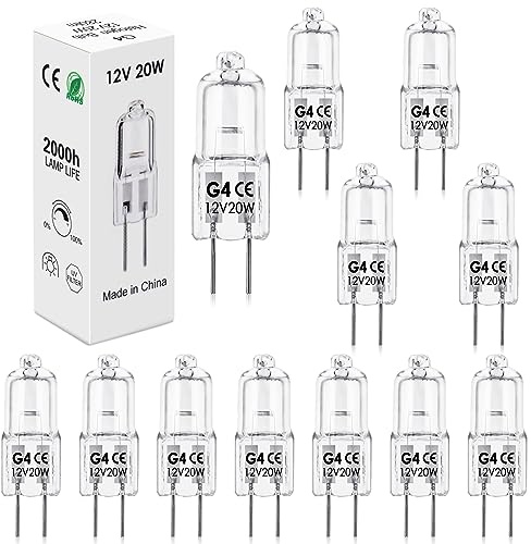 BROTOU 12:a Halogene G4-glödlampa, 20 W, 12 V, 2 800 K, 300 LM, dimbar varmvit, halogenlampa G4, för köksfläta, ugn, taklampa, bad, spotlights, vägglampor, skåpbelysning