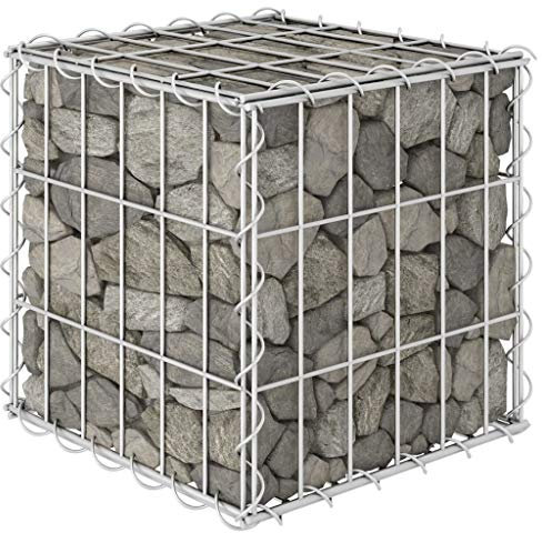 Tino Tech Jardinière surélevée en acier galvanisé - 30 x 30 x 30 cm - Argenté - Panier à pierres - Panier à gabions - Jardinière surélevée - Pour plantes - Mur de jardin - Gabion - Grille
