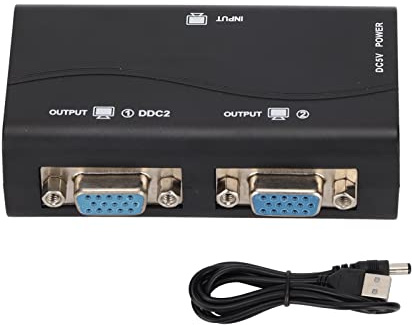 Pissente Divisor VGA Splitter 250MHz 1080P Caja Distribuci¨®n USB 1 Entrada 2 Salidas 1920x1440 para Duplicar Pantalla