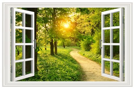 Gadpiparty Pegatina De Ventana Falsa 3d Decorativa Para Pared Vinilo Removible De Playa y Bosque Adhesivo De Ventana Para Dormitorio y Sala De Estar 86x56cm Diseño Creativo