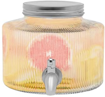 Shiyinge Dispensador de bebidas de 2,8 L, dispensador de agua de cristal, botella de mesa con grifo de acero inoxidable y tapa para picnic, refrigerador, recipiente para vino, agua, zumo de limonadas,