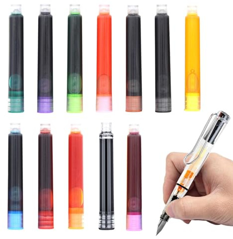 Cartouche d'encre pour stylo plume,cartouches pour stylo plume | 12 cartouches d'encre assorties colorées | Cartouches pour stylos plume, cartouche d'encre pour diamètre d'alé 2,6 mm