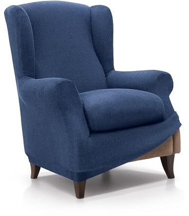 FAVERTI® Funda de Sillón Orejero Elástica de 70 a 100cm | Modelo Reale | Azul | Funda Ajustable Sillón Orejero Universal | Protector de Calidad de Tejido Jacquard Tacto algodón