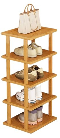 yifaeux Vertikales Schuhregal für den Eingangsbereich, 7-stöckig, hohes Regal für enge Räume, Modern, Platzsparend, Stapelbar, Bambus-Schuhregal, Organizer für Schrank, Ecke, Schlafzimmer