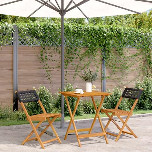 Lauuoeriau Furniture Item home 3-teiliges Bistro-Set aus schwarzem Polyrattan und Massivholz-Möbel