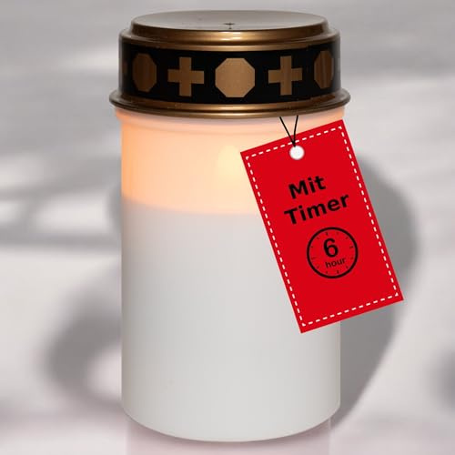 Novaliv Luz LED para tumba sin batería y temporizador, 6/18 LED, luz blanca permanente, sin batería, efecto parpadeante, vela de cementerio, vela conmemorativa, vela de tumba, luz eterna