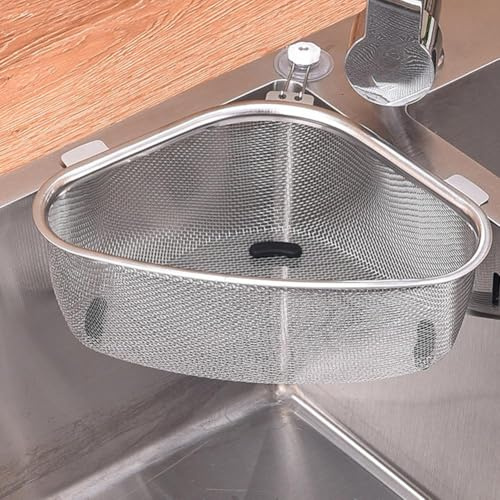 Stainless Steel Sink Drain Strainer Basket, Corner Hanging Sink Strainer Colander Drain Basket, Kitchen Sink Food Waste Filter and Vegetables Fruits Clean