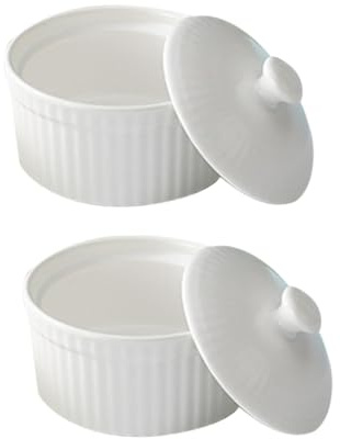 Garneck 2 Pezzi Pirottini In Ceramica Con Coperchi Ideali Per Budini e Dessert - Adatti Al Forno e Lavabili in Lavastoviglie