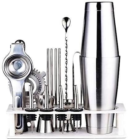 XHZMDWOU Coctelera para Bar Juego De Coctelera De 17 Piezas con Soporte Kit De Coctelero De Acero Inoxidable De 750 Ml Kit Coctelería para Hogar