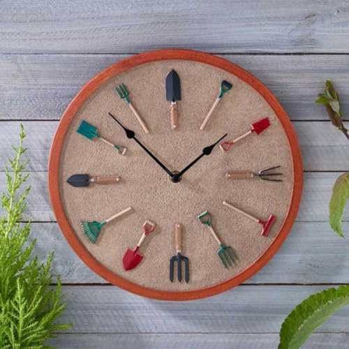 Garden Mile 30cm Tools Design Wall Clock Outdoor Clocks for the Garden Large Ornament Kitchen Clock for Livingroom Outdoor Wall Clock for the Garden
