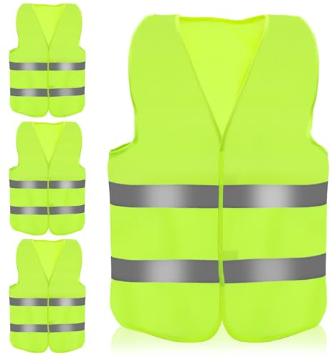 4 Pieces Car High Vis Vests, Men's hi Viz Vests Yellow, High vis Vest for Night Traffic Rescue, Outdoor Running, Motorcycle Bicycle Drivers with Reflective
