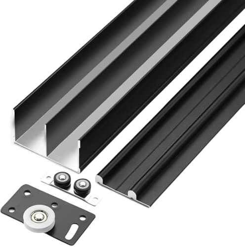 Peakjune Sliding Door Track,Wardrobe Door Track,Sliding Door Kit Track Rail,Aluminium Sliding Door Track,Sliding Door Slide Pulley Guide Rail,Double Track,Smooth Operation,For Home Office
