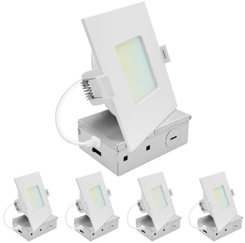 LUXRITE 4 Inch LED Recessed Light, ECO Backlit Mini Panel Spotlight, 5CCT 2700K-5000K, 1000 Lumens, High Output, 11 Watts, Dimmable, IC Rated, Wet Rated, ETL Listed, Energy Star, Square (4 Pack)