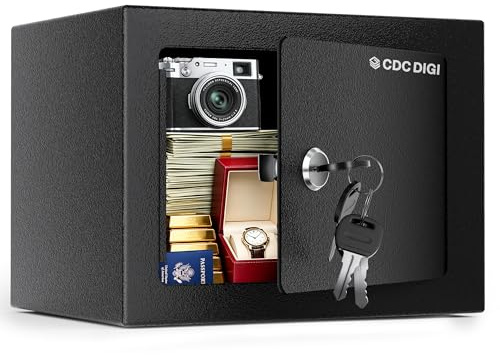 CDC DIGI® Safe Box for Office Use, Small Steel Home Safe Box with 4 Keys, Safety Box for Money Jewellery Documents Valuables 6.6L Black
