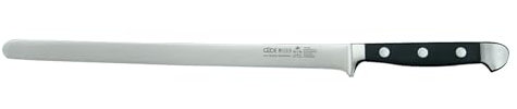 GÜDE Solingen - Lachsmesser geschmiedet, 26 cm, POM schwarz, ALPHA, Doppelkropf, Handmade Germany