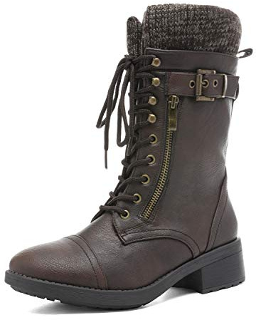 DREAM PAIRS Stivali da Donna Invernali Con Lacci Stivaletti Donna Autunno Con Tacco Grosso