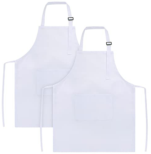 SINLAND Kids Apron with Pocket 2 Pack Adjustable Children Chef Apron for Cooking Baking Painting (M: 6-12 Years)