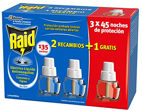 Raid - Recambio para Difusor Eléctrico Anti Mosquitos Comunes y Tigre 135 Noches, Blanco