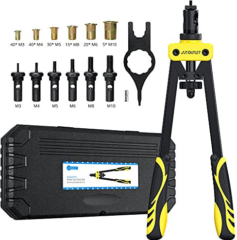 AUTOUTLET 14 Kit Pince a Rivets Ecrou a Sertir Ecrou à Rivet Filetage à Main Robuste avec 6PCS Mandrins Métriques 150pcs Ecrou à Rivet M3 M4 M5 M6 M8 M10