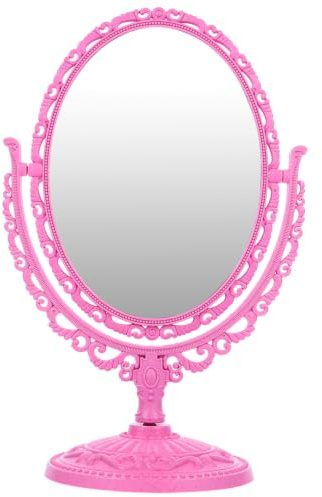 Lurrose Tischspiegel Oval Kosmetikspiegel Rosa Mit 2X Vergrößerung Doppelseitig 360° Drehbar Abnehmbarer Ständer rutschfest Für Make-up Und Rasur