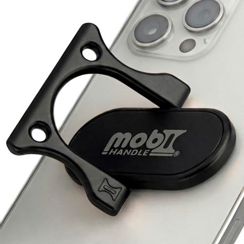 Mobi Handle: Patented 3-Finger Phone Grip & Stand - Comfortable & Secure Loop Holder for iPhone & Android - Ultra-Slim Zinc Alloy - Magnetic Mount Ready - Cell Phone Ring Alternative [Black Matte]